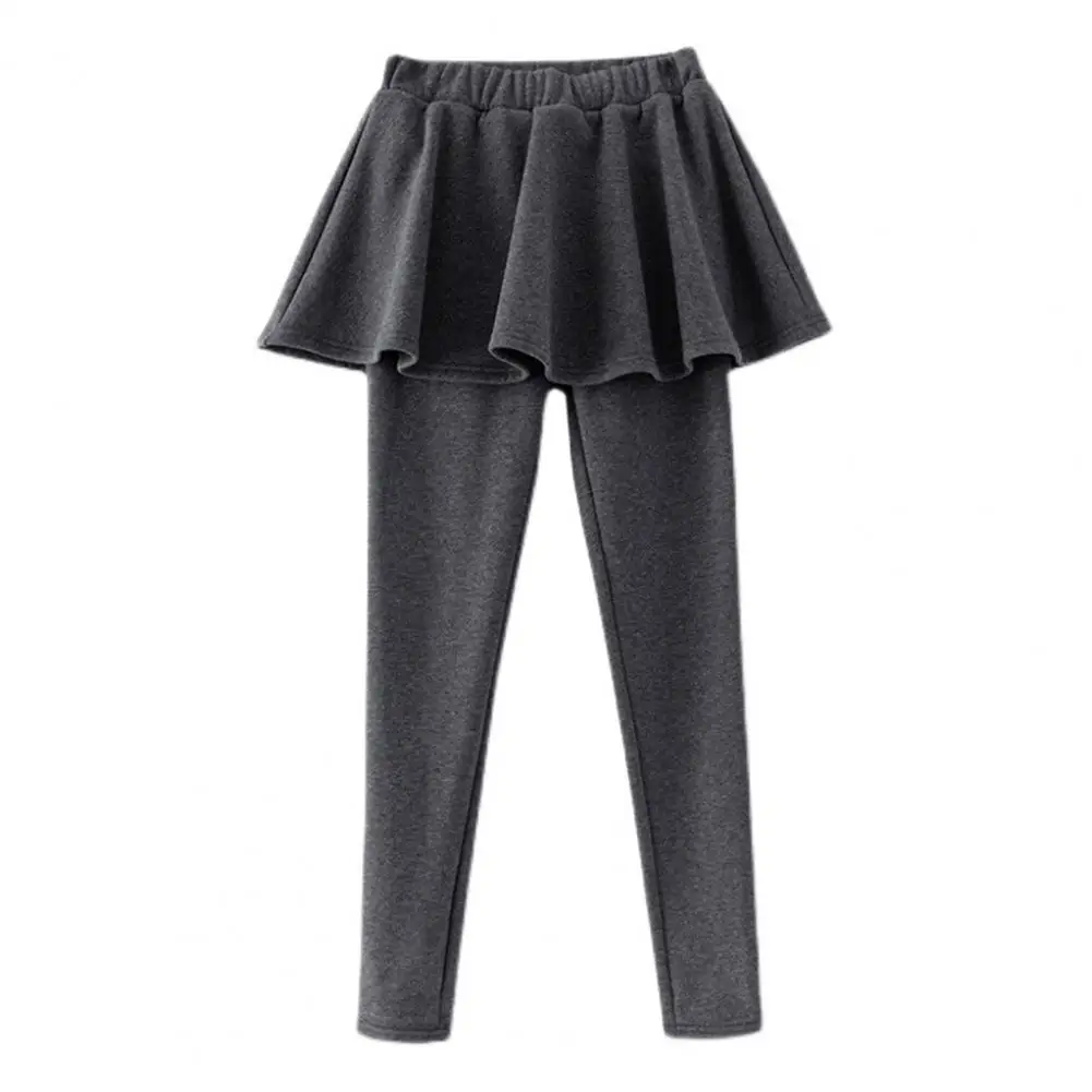 

Fake Two-piece Leggings Women Pants Fall Winter A-line Skirt Trousers Pleated Patchwork Thick Plush-lined Solid Color Leggings