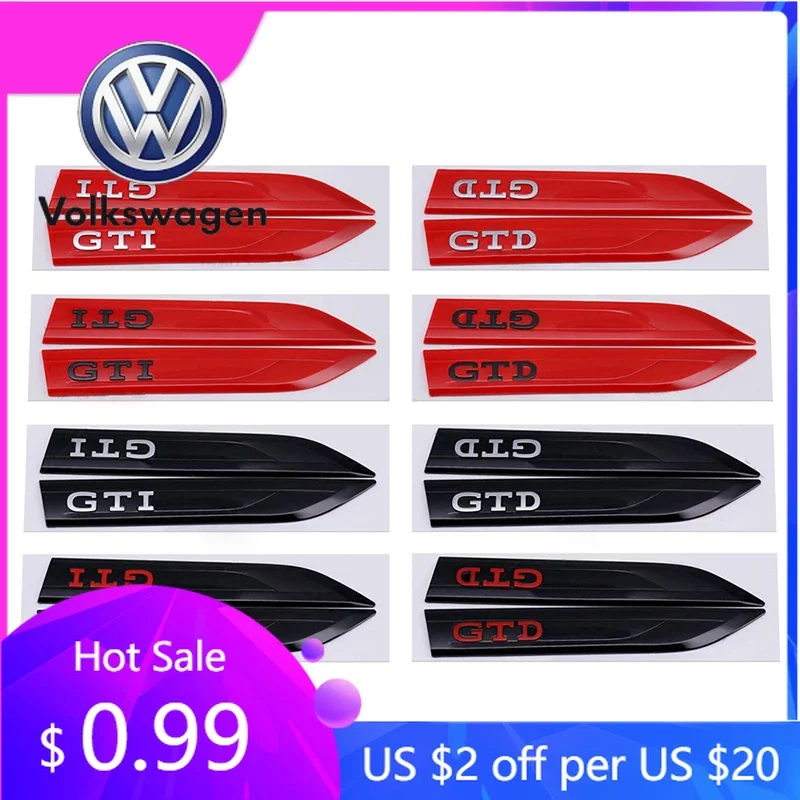 

2026 Hot For Volkswagen VW 3D ABS GTI GTD Emblem Badge Car Door Fender Stickers For Volkswagen VW Golf 4 5 6 7 8 MK3 MK4 MK5 M