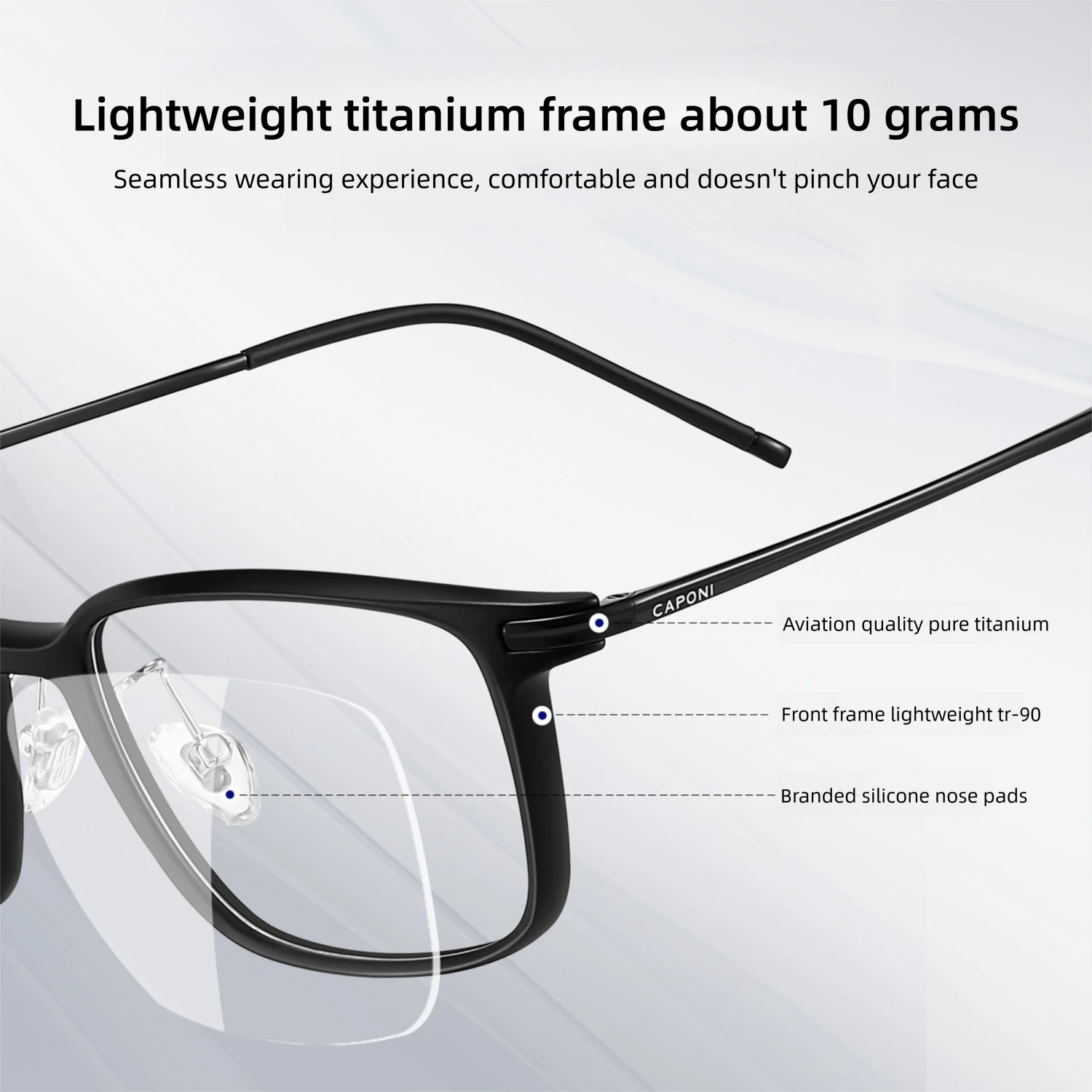 CAPONI Prescription Man Eye Glasses Pure Titanium Computer Myopia Glasses Business Male Anti Blue Ray Optical Eyeglasses PJ34633