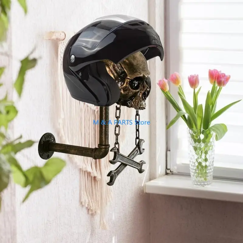 U1JF Helmet Holder Wall Mount Rack for Coat Skull Head Holder Helmet Display Rack