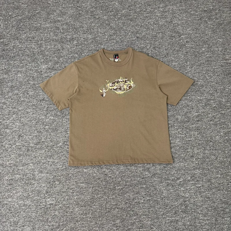 New Arrival DERSCHUTZ Men Wild Antelope Forest Landscape Embroidery T Shirt Loose Casual Short Sleeve Tee