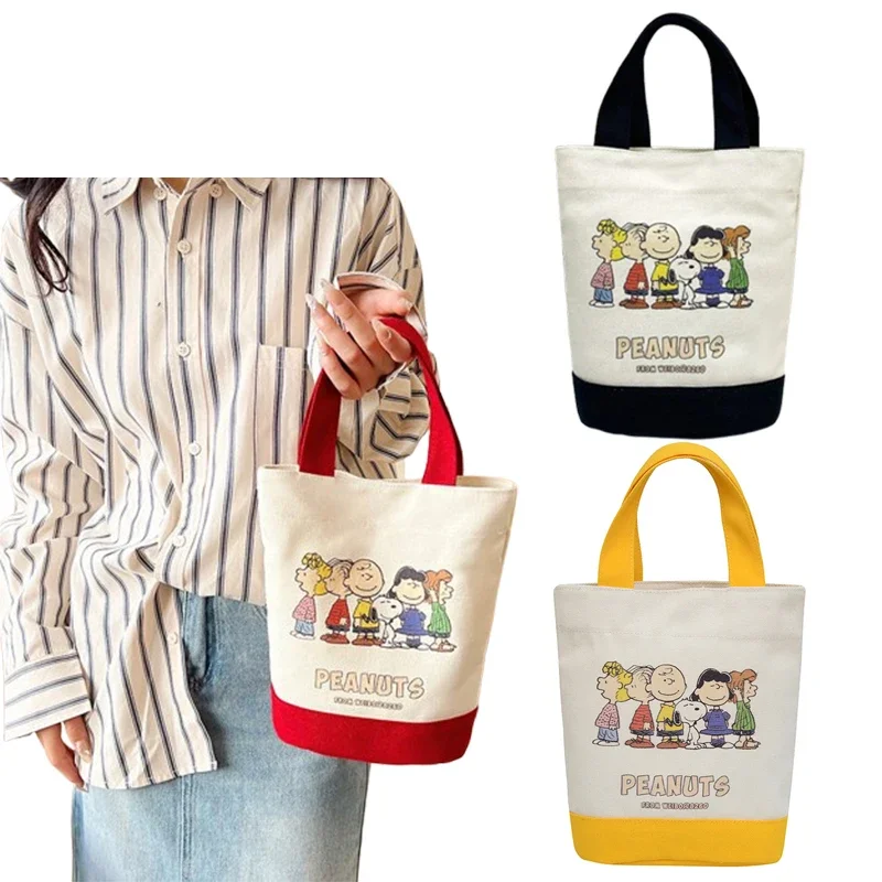 

Snoopy Women Canvas Bag Anime Casual Large Capacity Handbag Lunch Bags Cartoon Cute Print Bucket Bag Portable Shopping Bag Gift