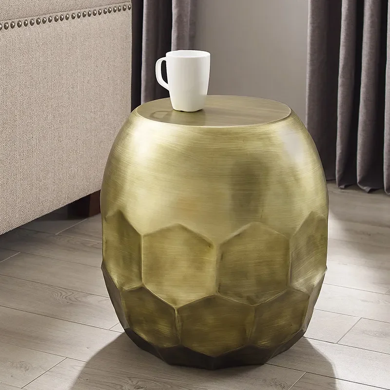 DSA new Chinese side table sofa corner table small coffee table living room corner Chinese golden copper drum