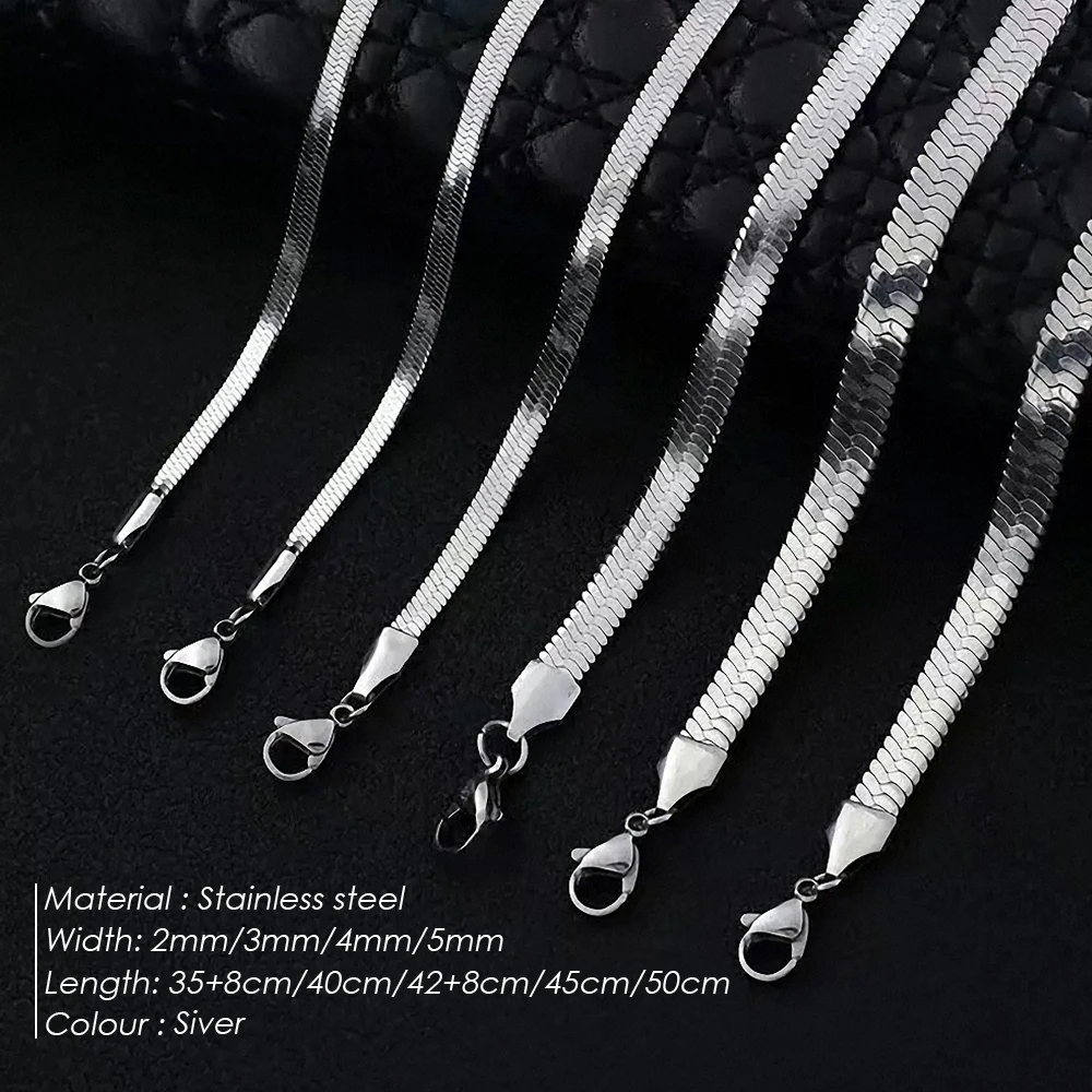 eManco For Women Jewelry Wholesale Unisex Snake Chain Necklace Silver Color Choker Stainless Steel Herringbone Chain Necklace