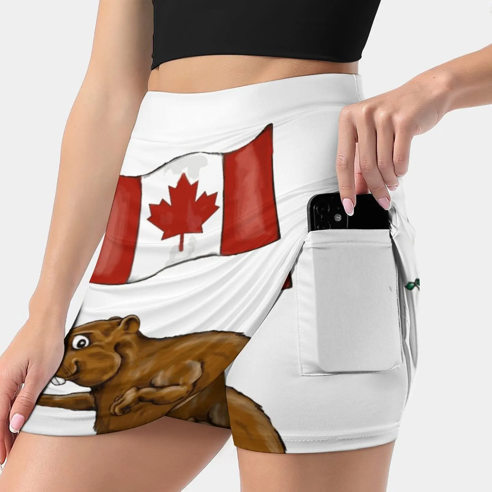 Beaver With Canadian Flag Women Sports Skirt Tennis Golf Dance Fitness Running Yoga Skirts Canada Beaver Flag Canadian Flag