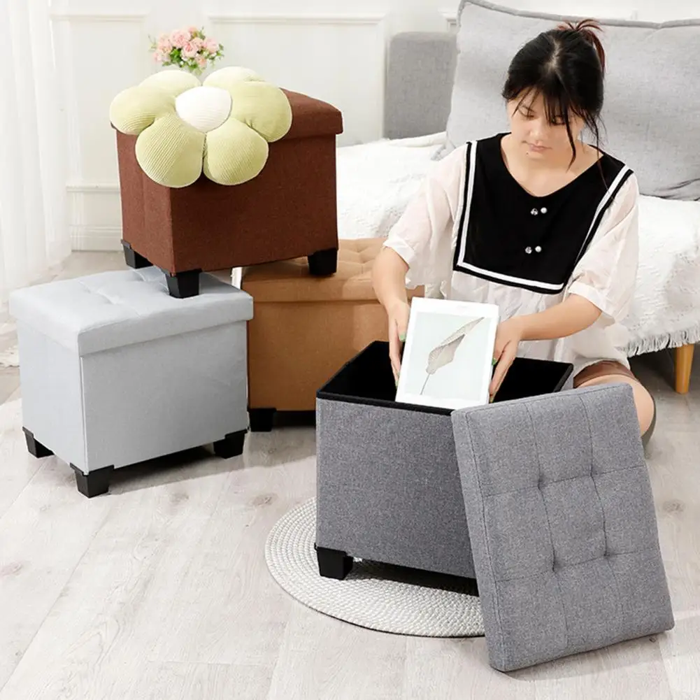 Storage Stool Foldable Storage Foot Stool with 100kg Load Capacity for Bedroom Toys Clothes Organization Solid Color Design