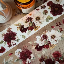 YiEr Studio Vintage Cinnabar Floral Washi PET Tape Planner DIY Card Making Scrapbooking Plan Decorative Sticker