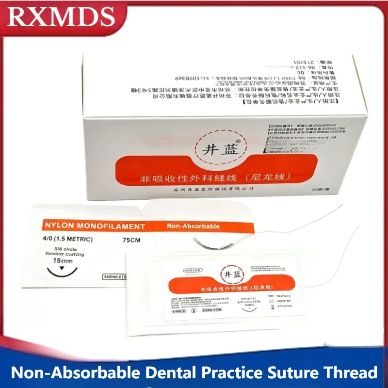 10Pcs/box Dental Practice Suture Thread with Needle 75CM 3/0 4/0 5/0 Nylon Non-absorbable Surgical Sutures Dental Consumables