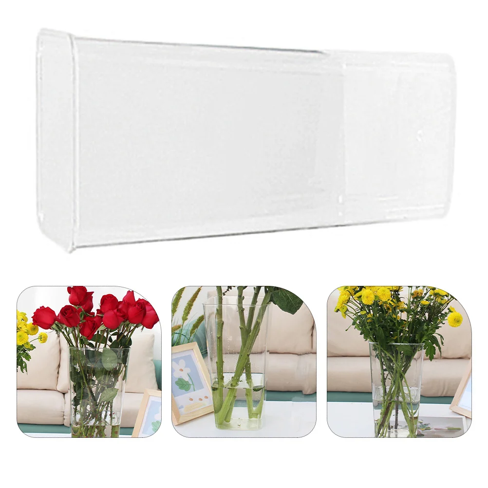 

Square Flower Bucket Clear Transparent Vase Pet Material Flower Storage Container Modern Simple Floral Holder for Indoor