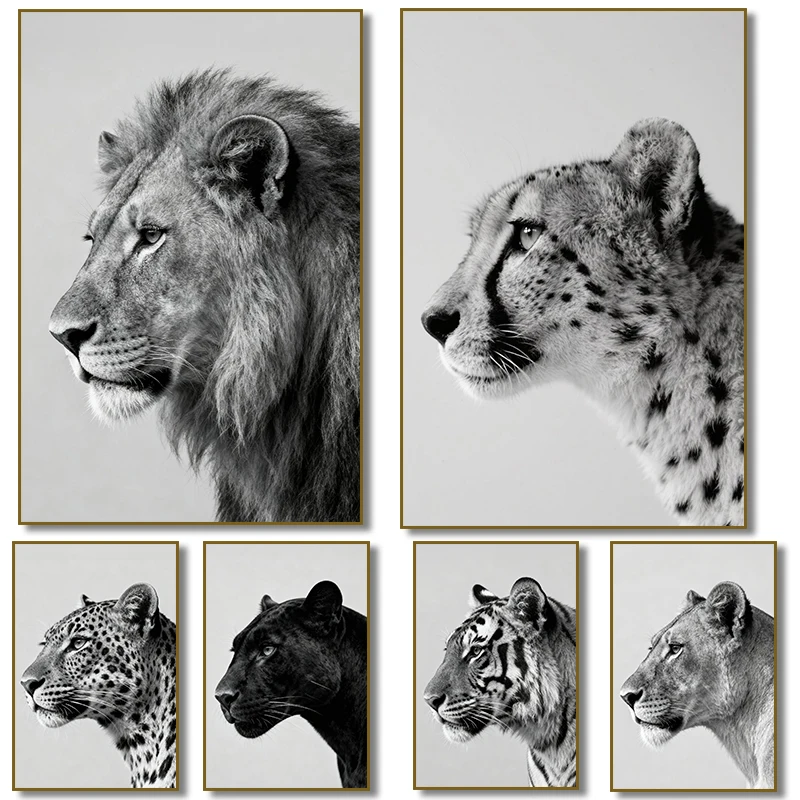 1PC--Vintage Panther Lion Leopard Roar Poster Print Black and White Stylish Wall Art Canvas Painting Print for Living Room Ho