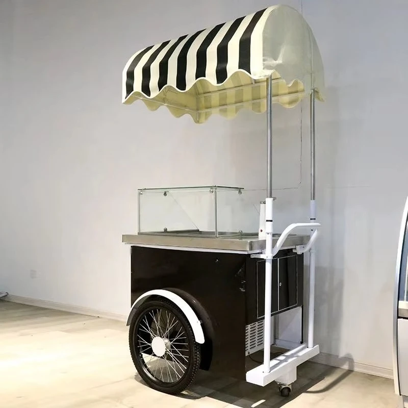 Commercial mobile display cooler ice cream cart with umbrella