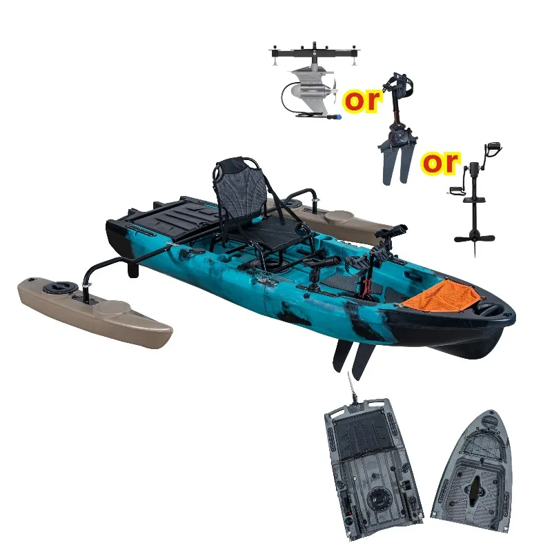 9ft Modular Single Seat Pedal Drive Fishing Kayak HDPE Plastic Rotomolded 2 Section Sit Top 1 Person Capacity Eco-Friendly