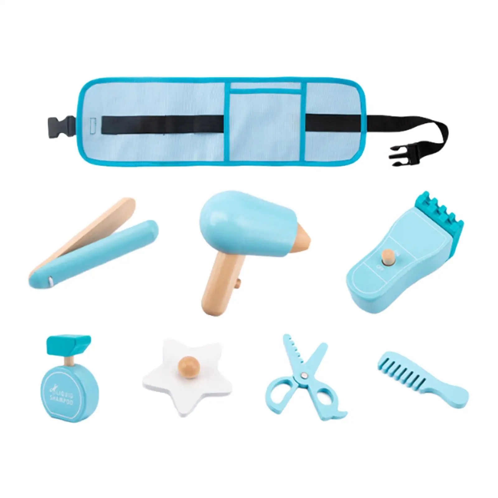 Children Tool Belt Set Fine Motor Skill Educational Pretend Play Pretend Hair Styling Set Wooden Hair Salon Toys for Boys Girls