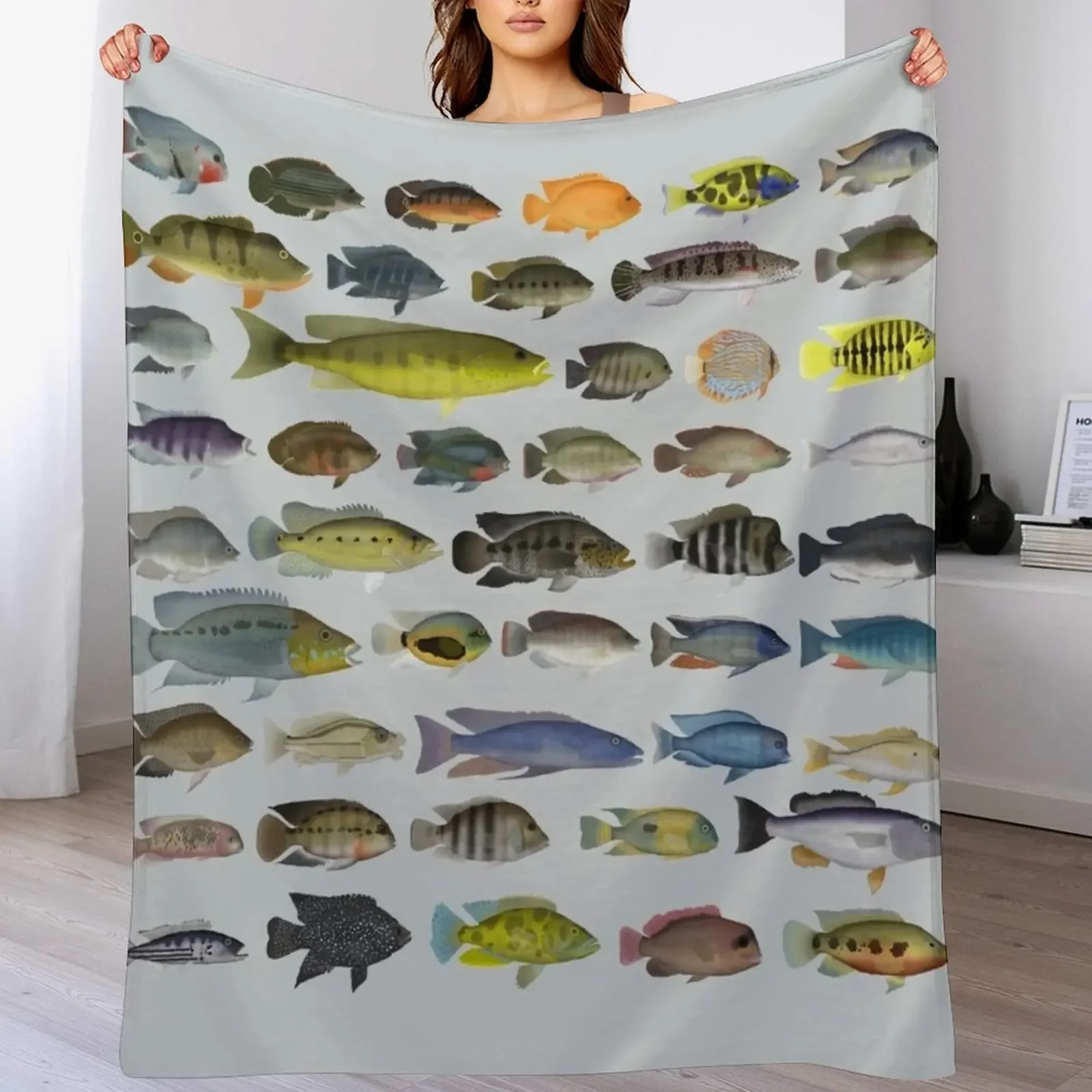 Cichlid Group Throw Blanket Multi Use Warm Blanket for Living Room Bedroom