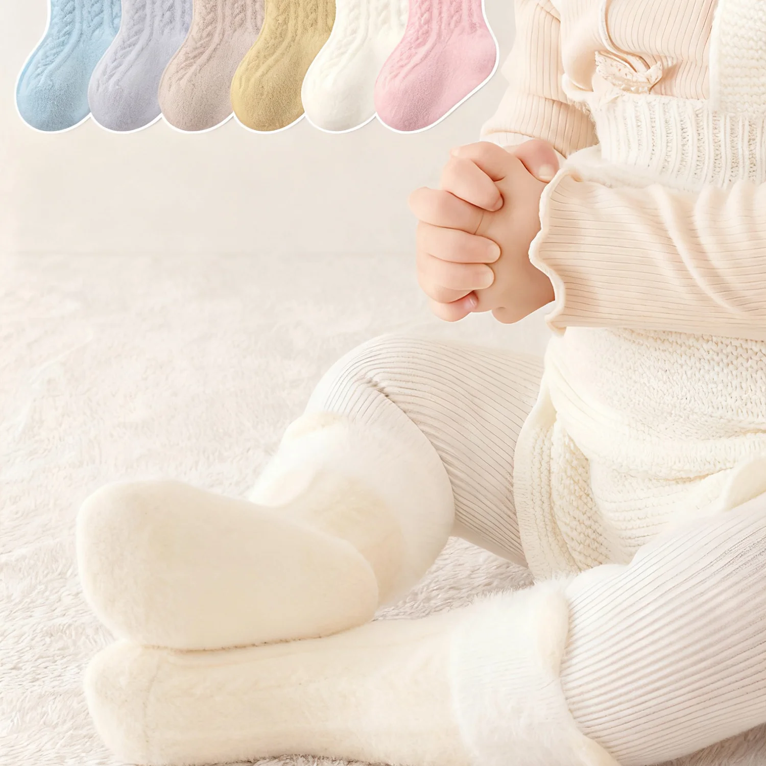 

2 Pairs Cute Cartoon Kids Socks Thick Soft Warm Baby Long Sock Coral Fleece Skin-friendly Newborn Toddler Socks Winter 1-3Y