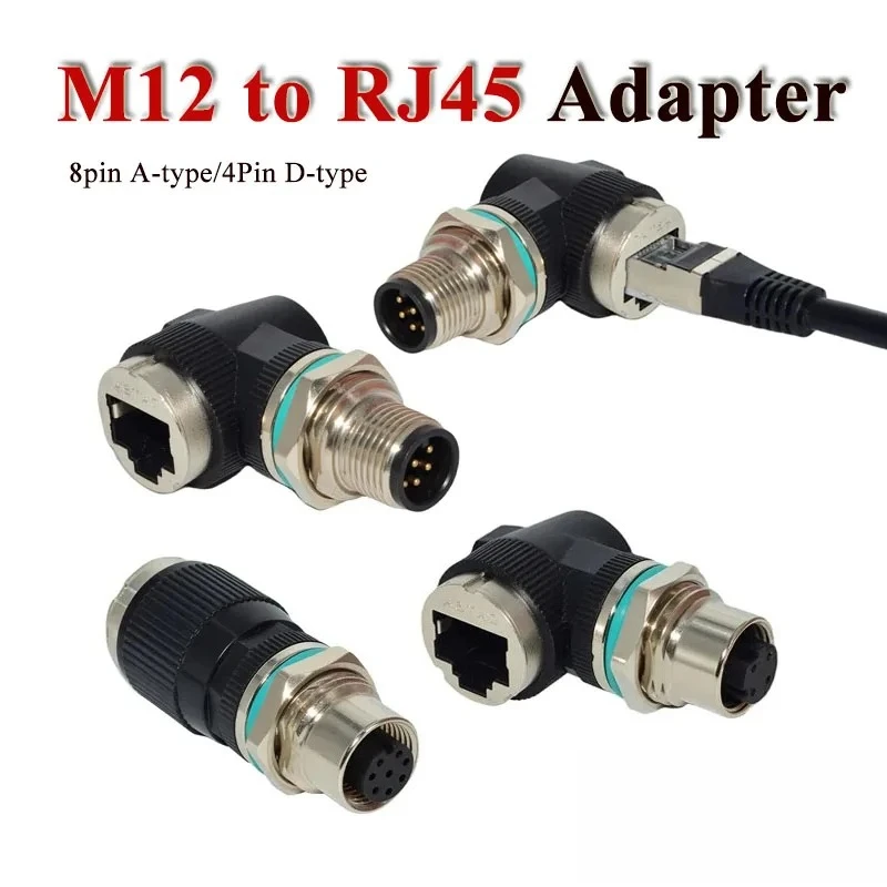 M12 8Pin A-type to RJ45 Network Connector M12 4Pin D-Code to CAT5E Adapter IP67 RJ45 Female to 8-pin A Coding Male Plug Joint