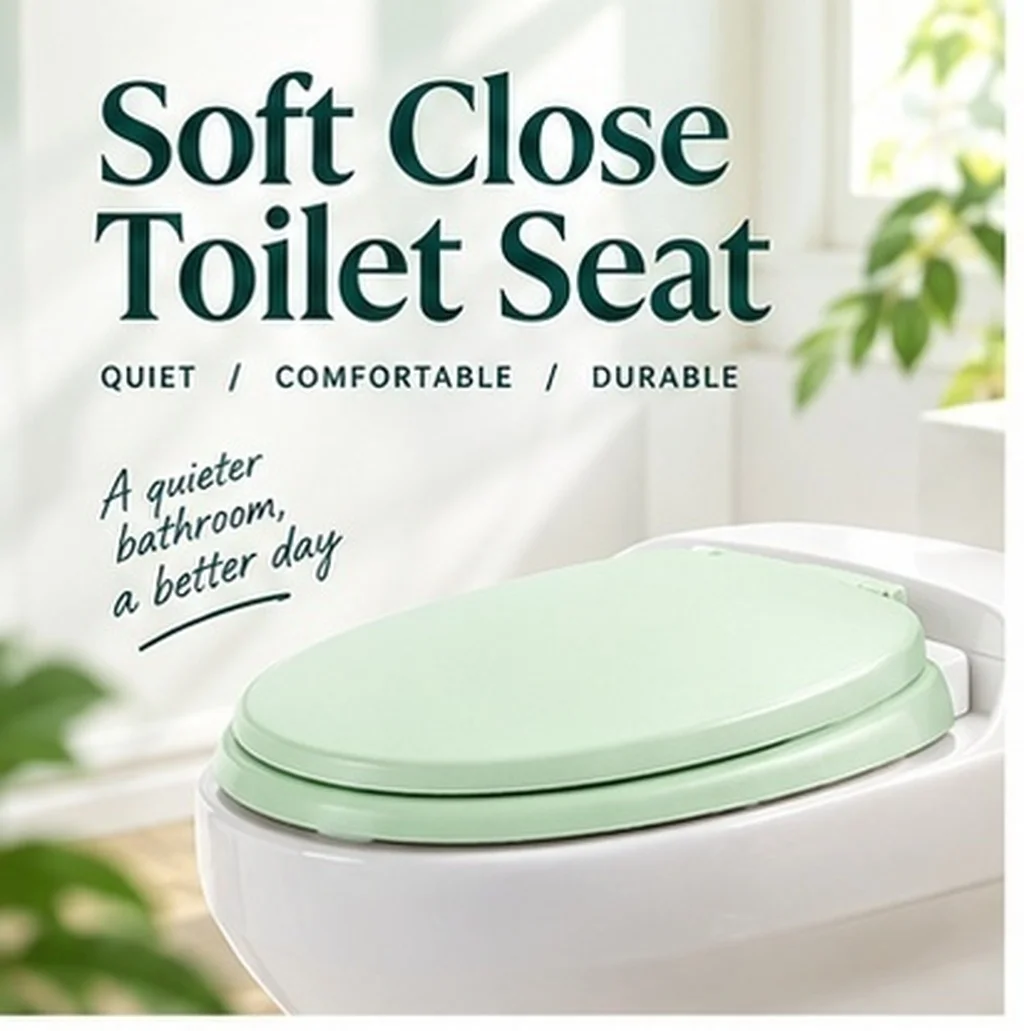 U Shaped Soft Close Toilet Seat Foam Cushion Quiet Slow Lower Noise Free Quick Release Anti Slam Lid Cover Light Green Bathroom