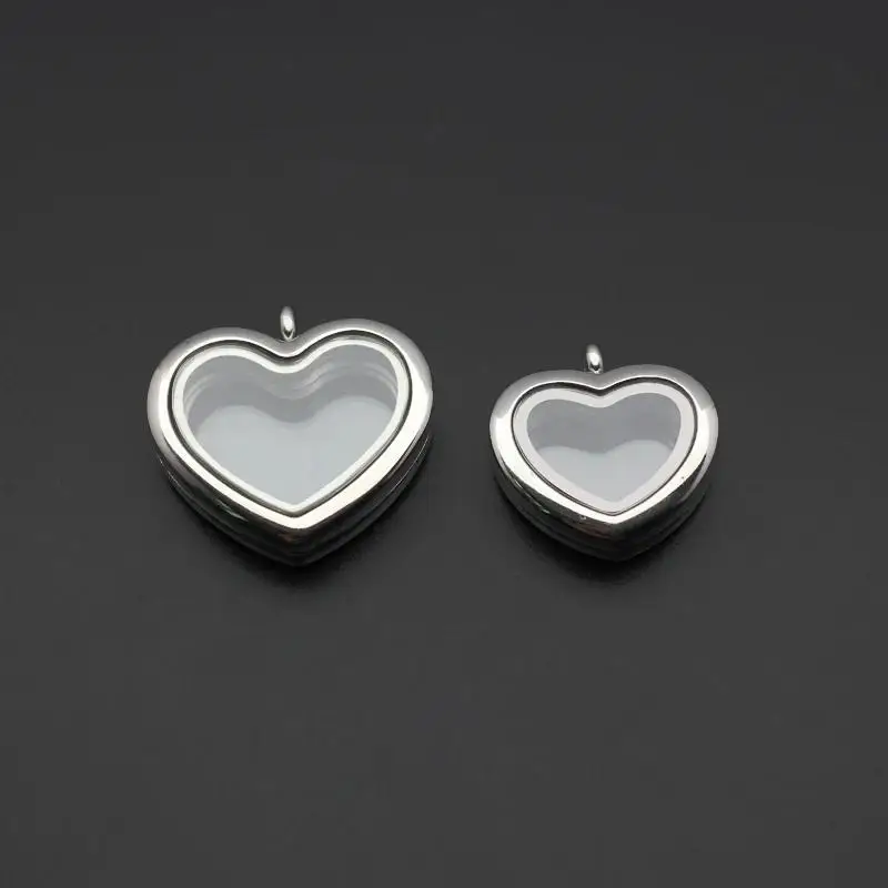 1PC 25mm 30mm heart Floating Locket pendant Stainless Steel magnetic Glass locket medallion for necklace chains jewelrys making