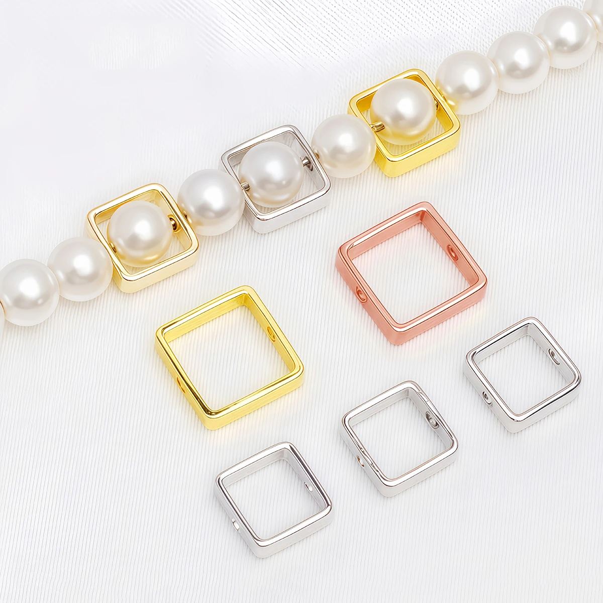 10PCS 18K Gold Plated Bead Frames Square Frame Beads Spacer Connectors 6/8mm for Bracelets Jewelry Making Supplies Accessories