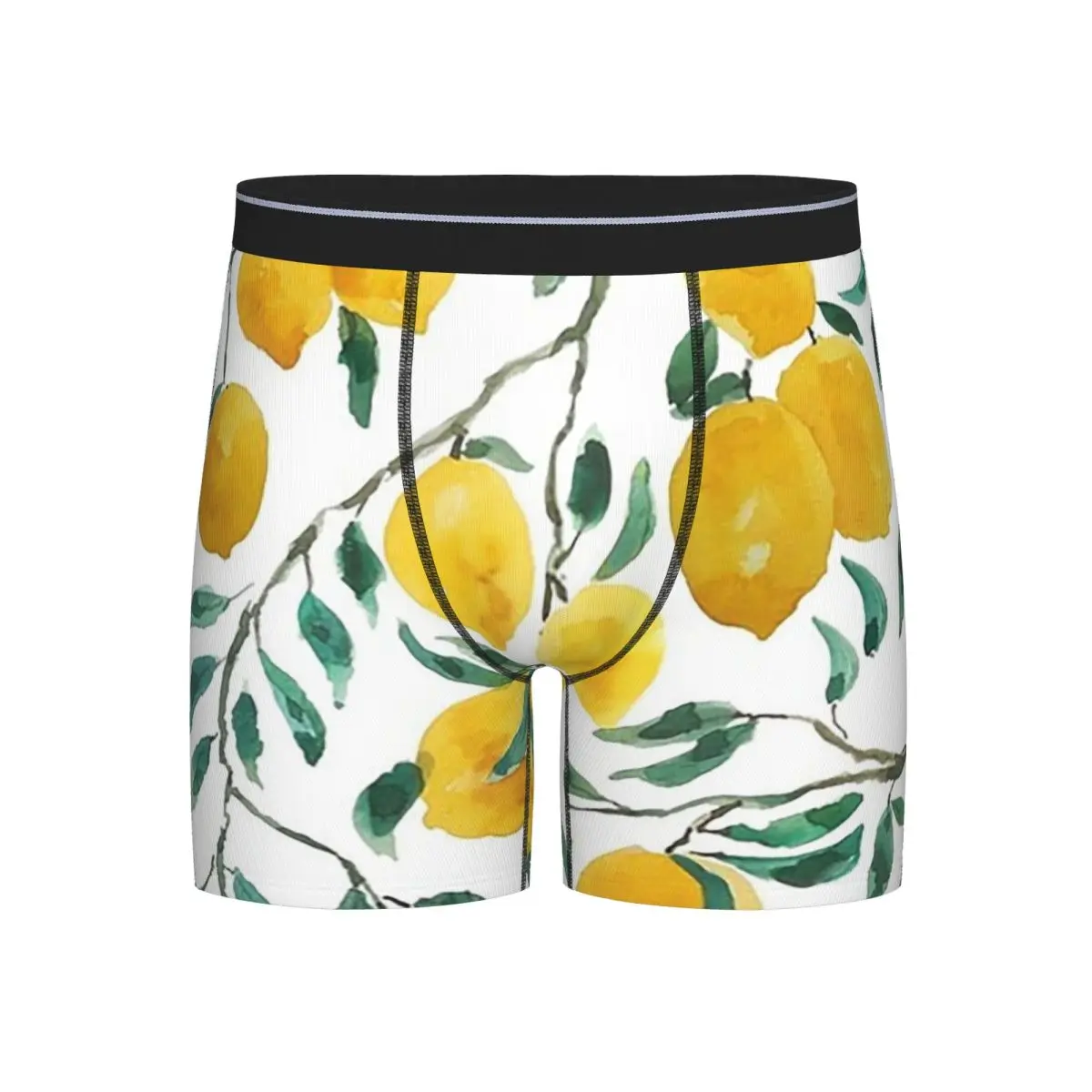 

Длинные трусы-боксеры, шорты, ручная роспись, акварельные желтые трусики с лимоном, мужское дышащее нижнее белье для Homme, мужской подарок бойфренду