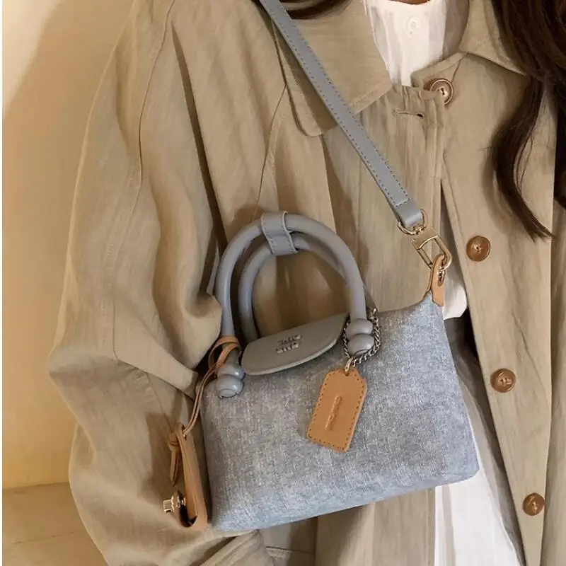 High-quality Denim Canvas Shoulder Bags Simple Crossbody Bags for Women Fashionable Blue Handheld Tote Bags Female Handbags