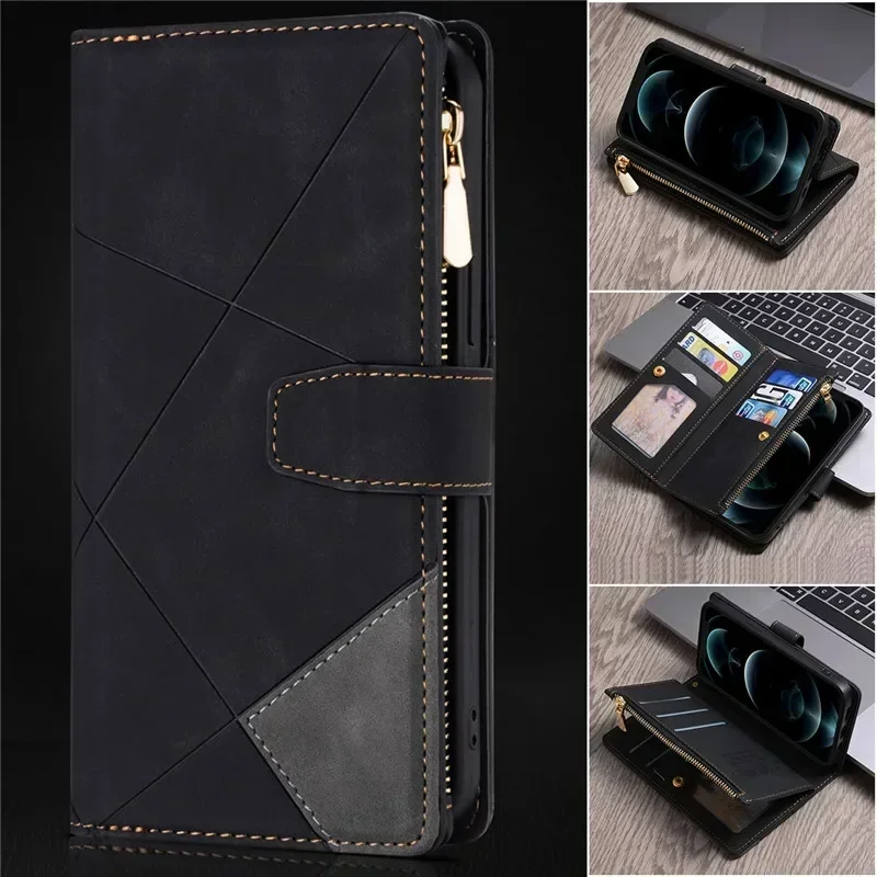 For Xiaomi Redmi 13C Case Leather Zipper Phone Case on For Coque Xiomi Redmi 13C 5G Cover Redmi13C 12C Wallet Card Slots Cases