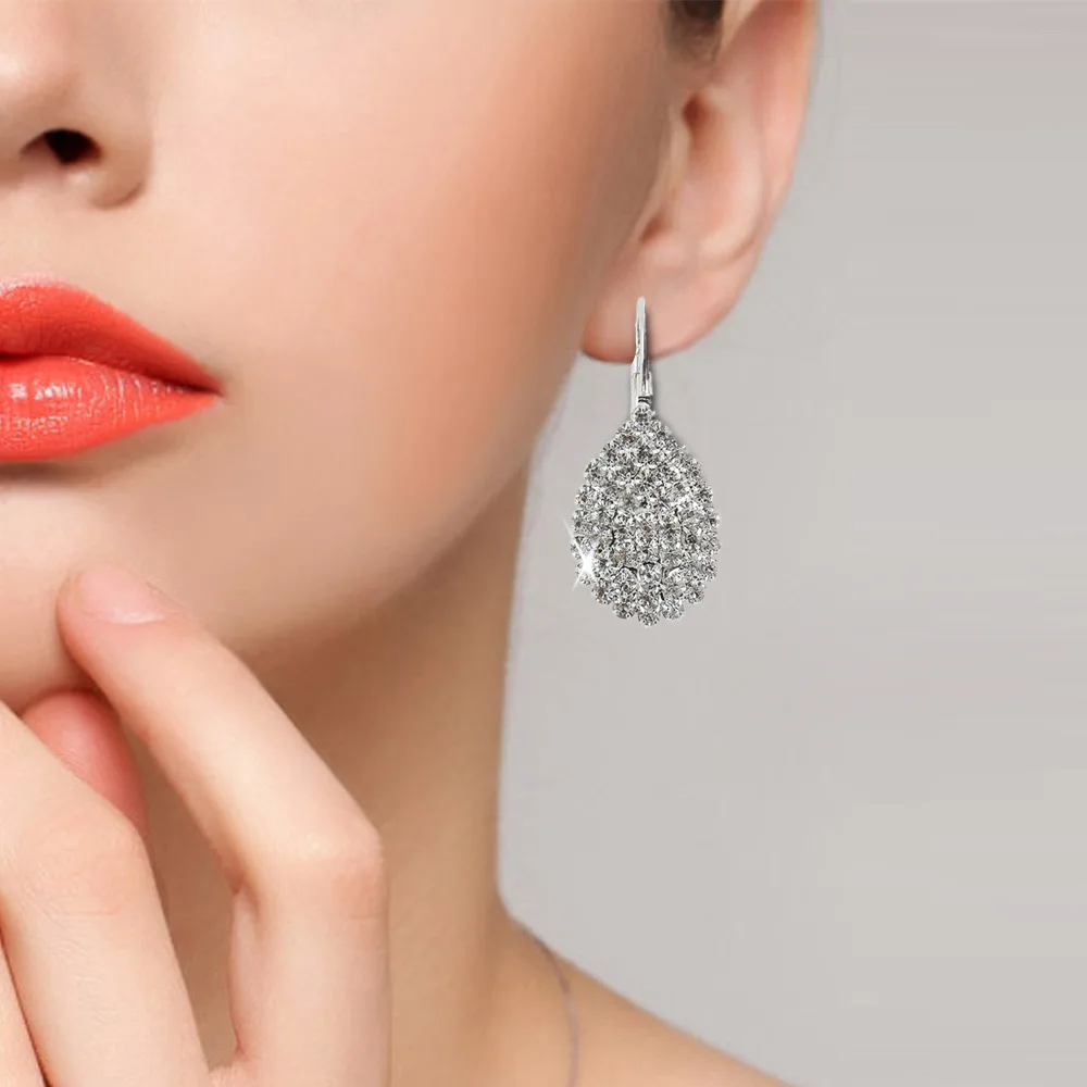 

Luxury Crystal Zircon water droplet Dangle Earrings for Women Exaggerate Geometry Oval Pendant Earring Party Wedding Jewelry