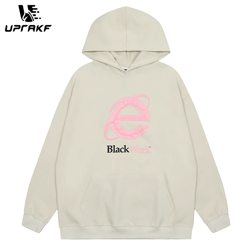 UPRAKF Y2K Sweatshirt Hoodie Hip Hop Letter Printing Loose Drop Shoulder Vibe Style Fashion Autumn Casual Cotton Oversize