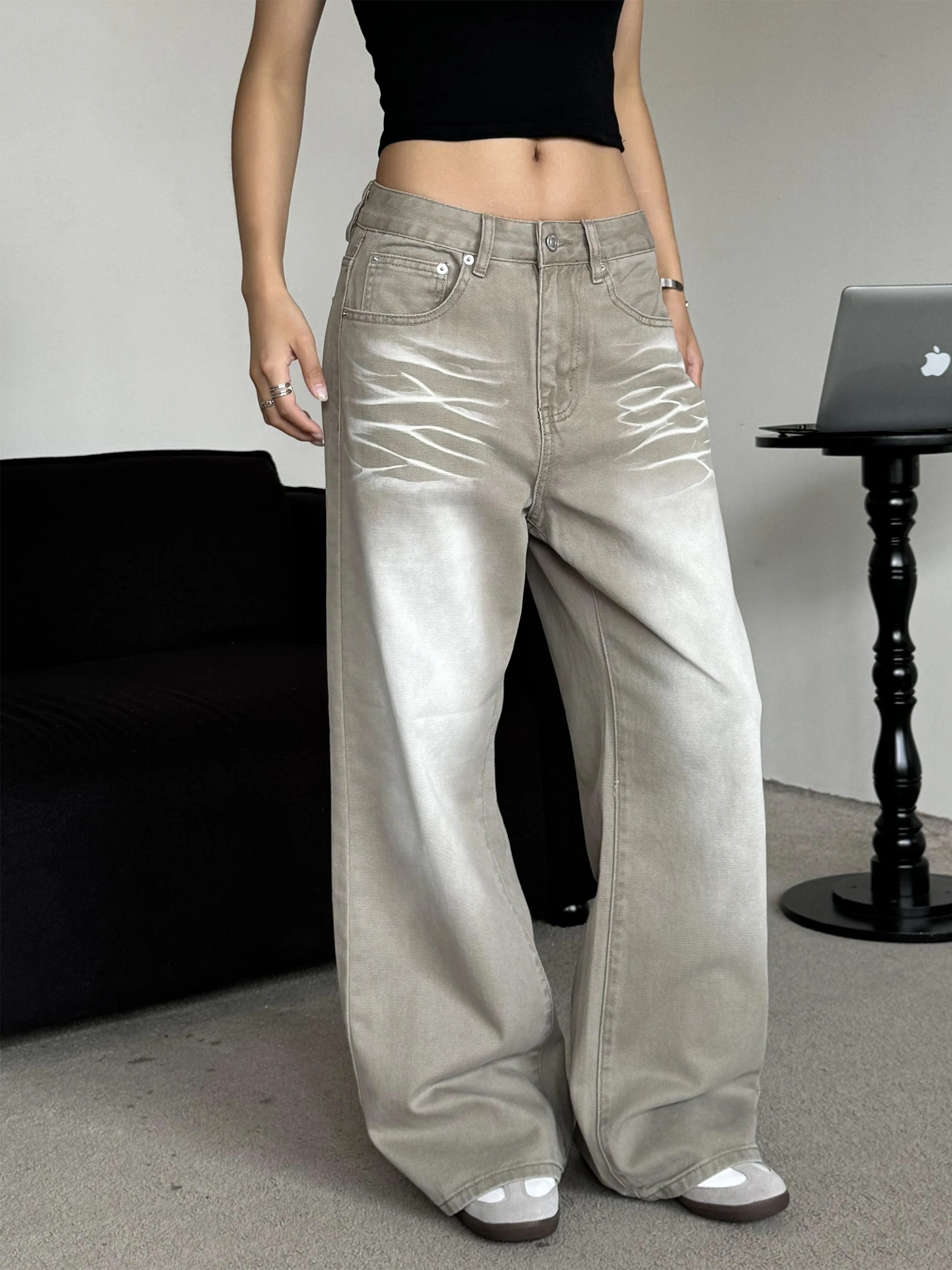 

Ретро-джинсы в американском стиле, широкие, светло-хаки, для мужчин и женщин, прямые, свободного кроя, длинные брюки, повседневные прямые джинсы