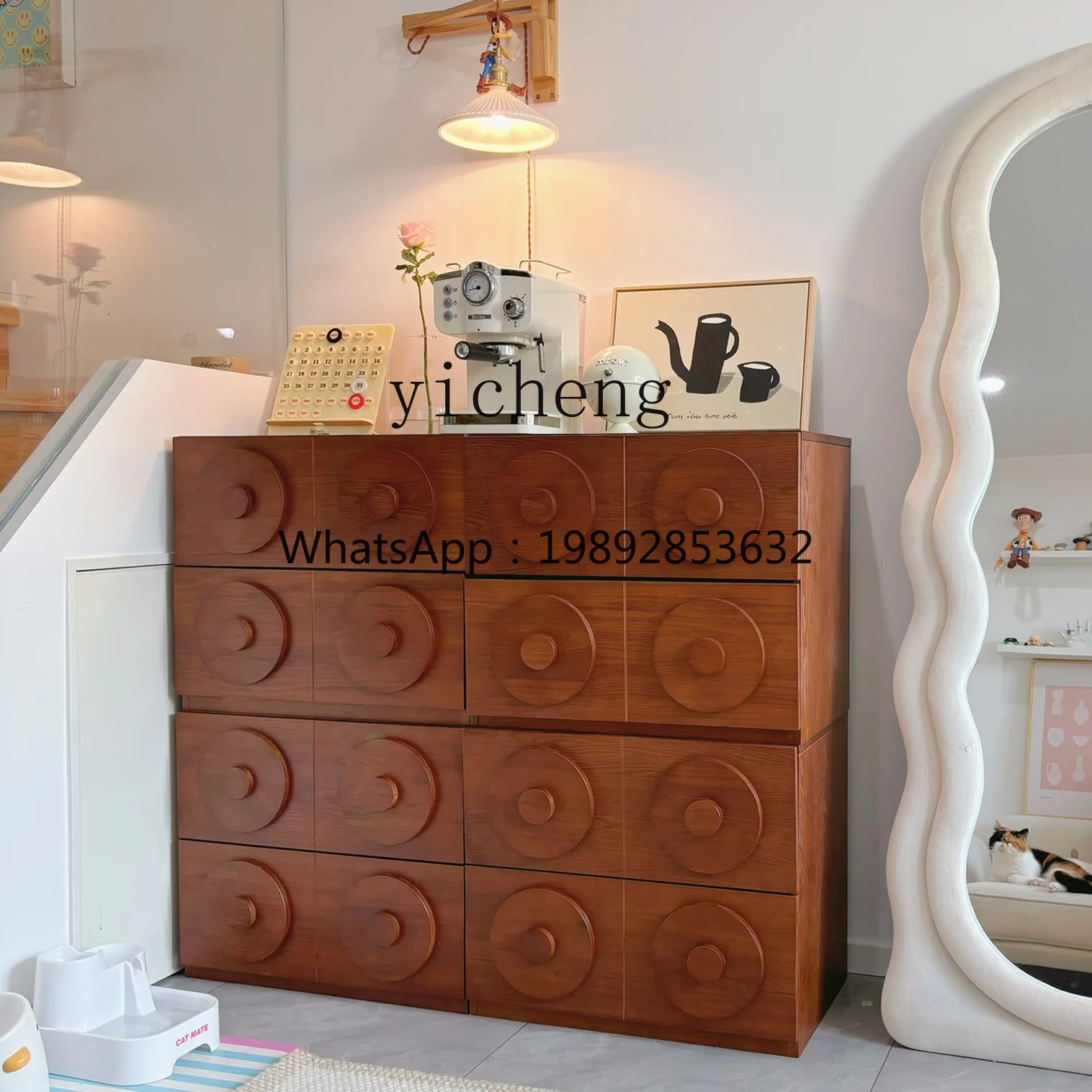 H3-20  retro card door cabinet combination solid wood living room locker medieval floor TV cabinet