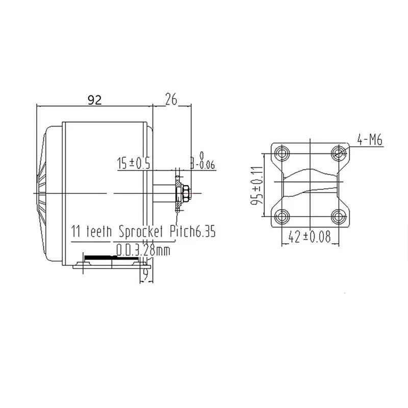 12V 24V 36V 350W High Speed Dc Motor 11T 25H Sprocket With Bracket For Electric Power Equipment