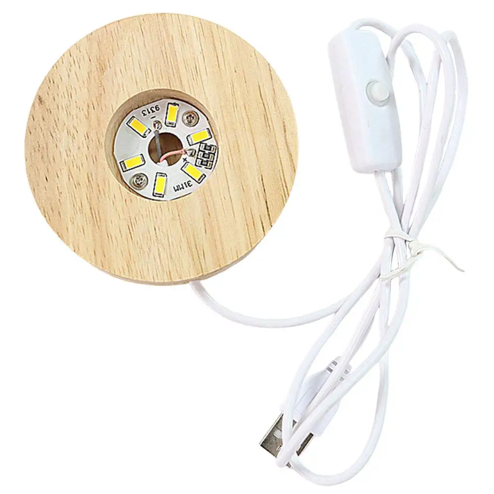 2Pcs 4 Inch LED Display Stand Wooden Light Up Base Round for Resin Art (Warm Light)