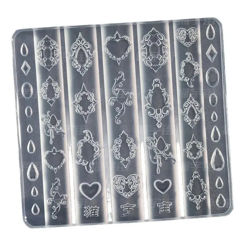 Retro Court Baroque Gemstone Nail Art Mold Manicure Nail Art Decorations Transparent Silicone Mold For Nail Art—Box Packaging