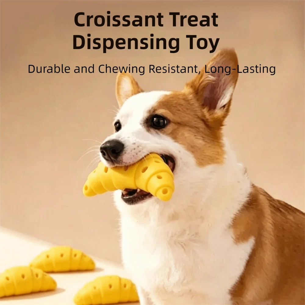 Bull Horn Bun Shape Dog Food Leakage Toy Silicone Bite-Resistant Dog Slow Food Toy Stimulation Dog Treat Dispenser Puzzle Toy
