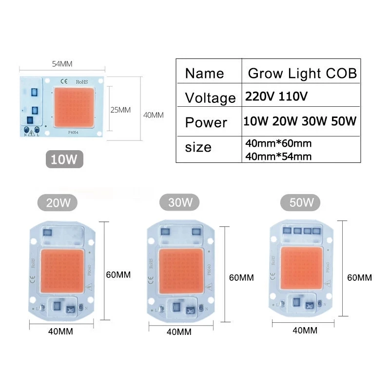 Chip LED COB de CA 110V 220V, 10W, 20W, 30W, 50W, sin necesidad de controlador, cuentas de lámpara LED para foco de luz de inundación, iluminación