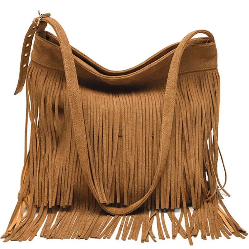 Bohemian Brown Personality Handbag for Women 2023 Summer women\'s Bag Large capacity retro shoulder crossbody Tassel bags purse