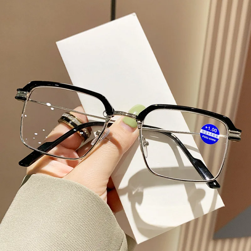 Progressive Multifocal Photochromic Reading Glasses Anti-blue Light Color Change Eyewear Men Half Frame Presbyopia Glasses