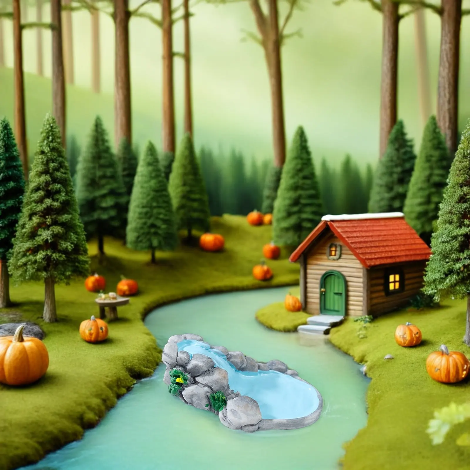 4Pcs Mini Landscape Ornament Vintage Resin Stream Set Stress Relief Office Garden Sand Tray Diorama Lawn Accessories view 6