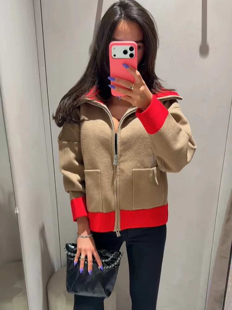 Vibrant Jacket Casual Chic Vintage Stylish Cropped Outerwear Daily Retro Modern Street Women Outfit
