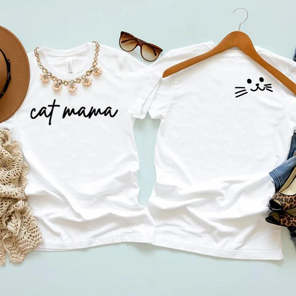 

Cat Mom Shirt Front and Back Print Tee Women Cat Mama T-shirt Cute Cat Lover Tshirt Unisex Short Sleeve Tees Mama Gift Tops