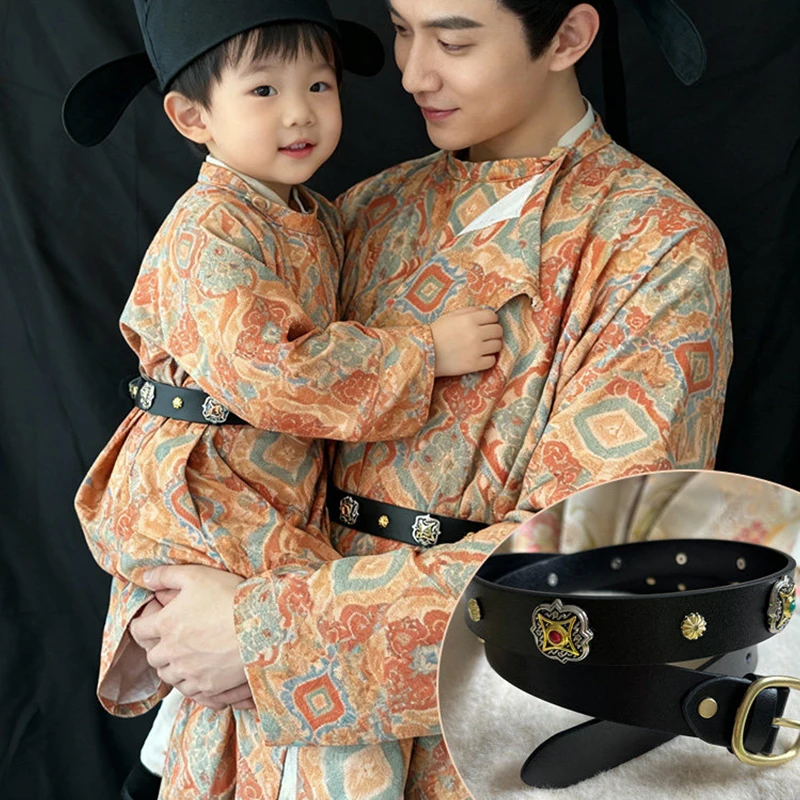 Traditional Hanfu Belt Ethnic PU Leather Waist Seal Ming Dynasty Leather Belt Retro Chinese Round Neck Gown Decor Accessories