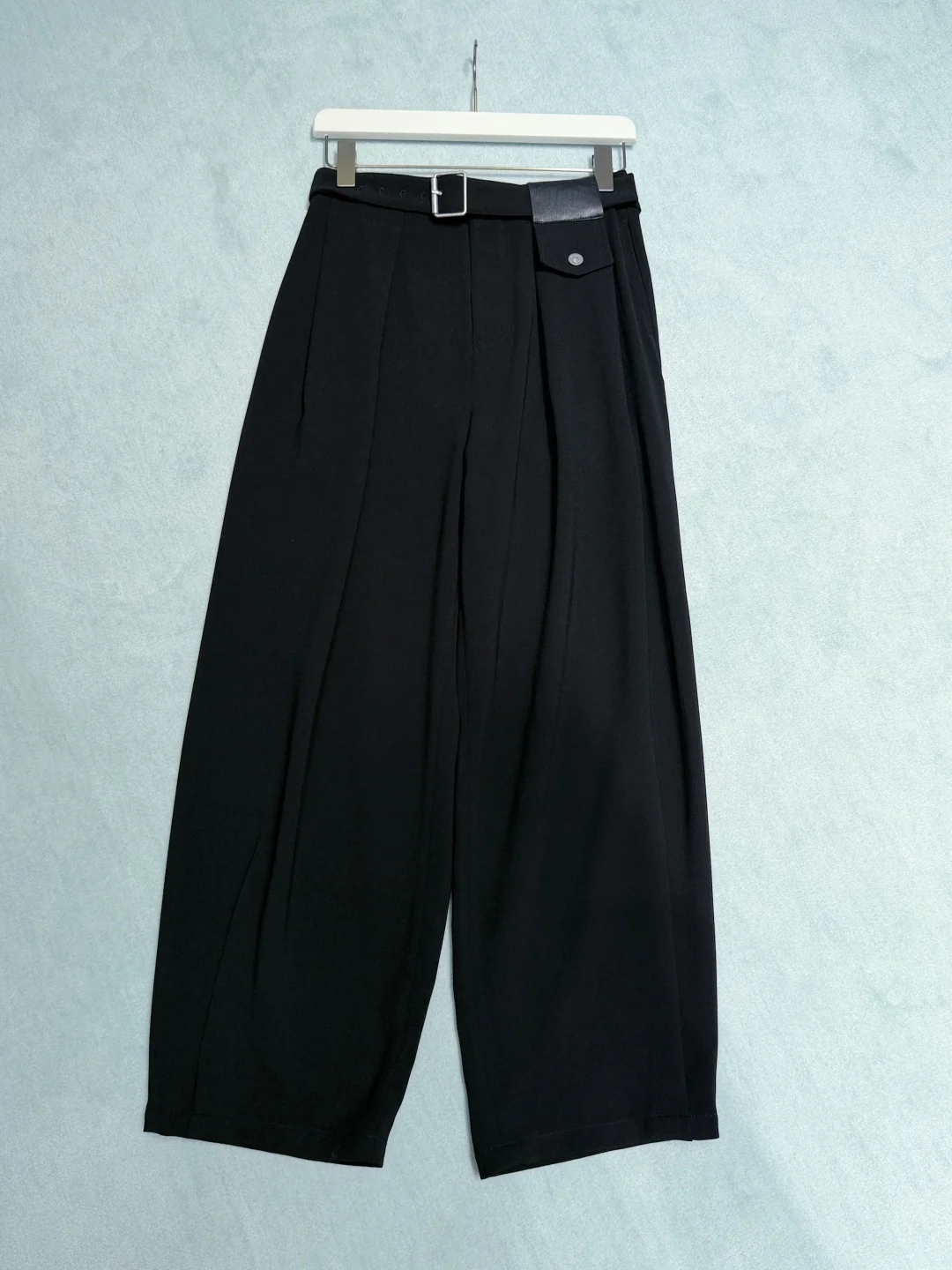 Spring New High Waist Wide Leg Pants Women Pleated Waist Denim Belt Loose Fit Floor Length Trousers Casual Streetwear