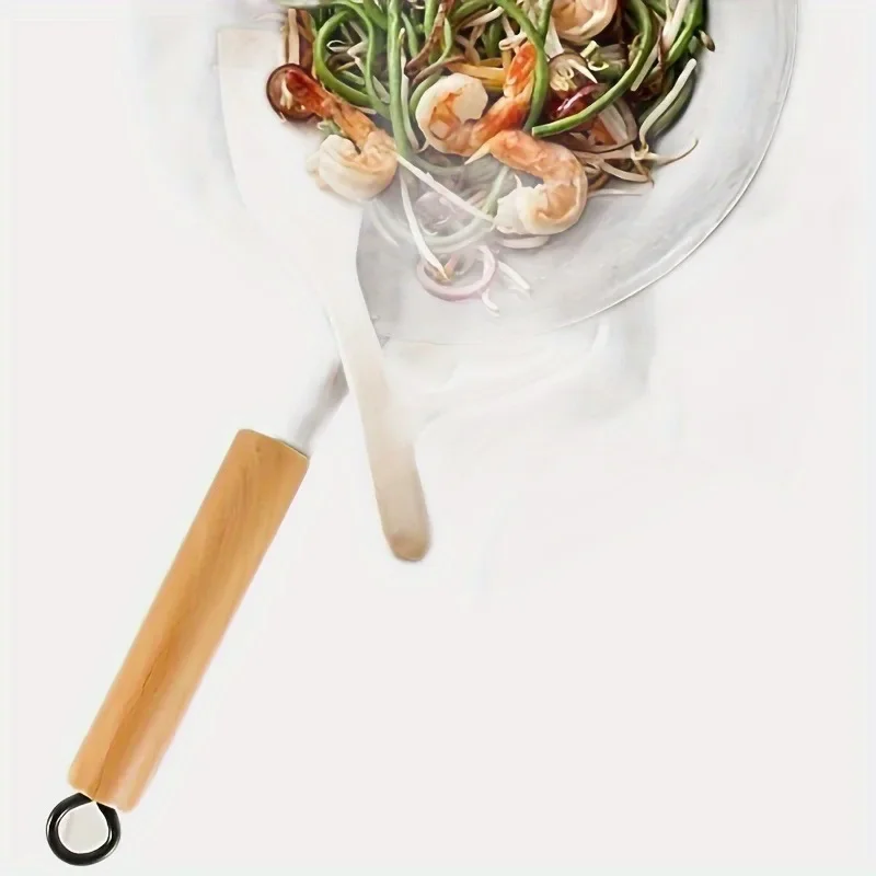 Wok and Skillet with Detachable Beechwood Handle - Khaki Non-Stick Pan, Heat-Resistant Wooden Grip