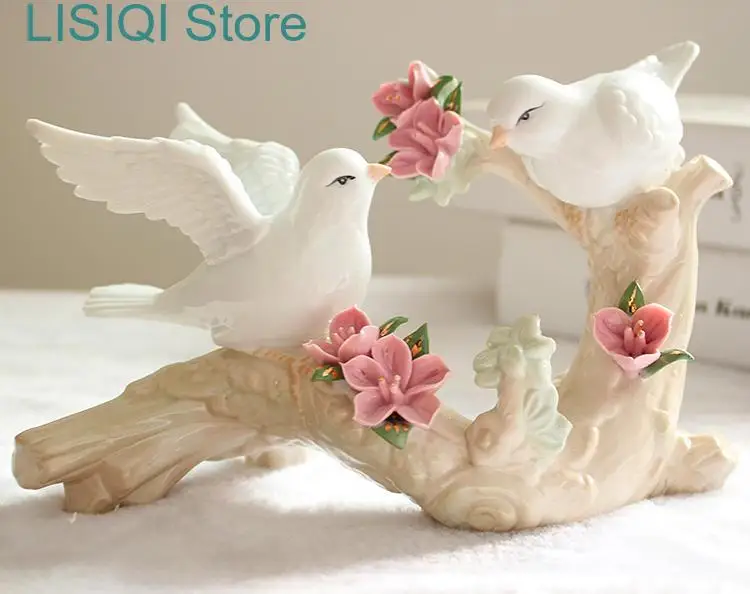 

New Nordic Creative Retro Home decoration ceramics Little bird White pigeon Branch Home Decorative ornaments Desktop decoration