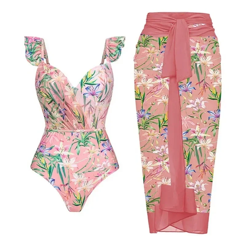 One-piece swimsuit for women, sexy skirt, cover the belly, slimming, split skirt, large size, new