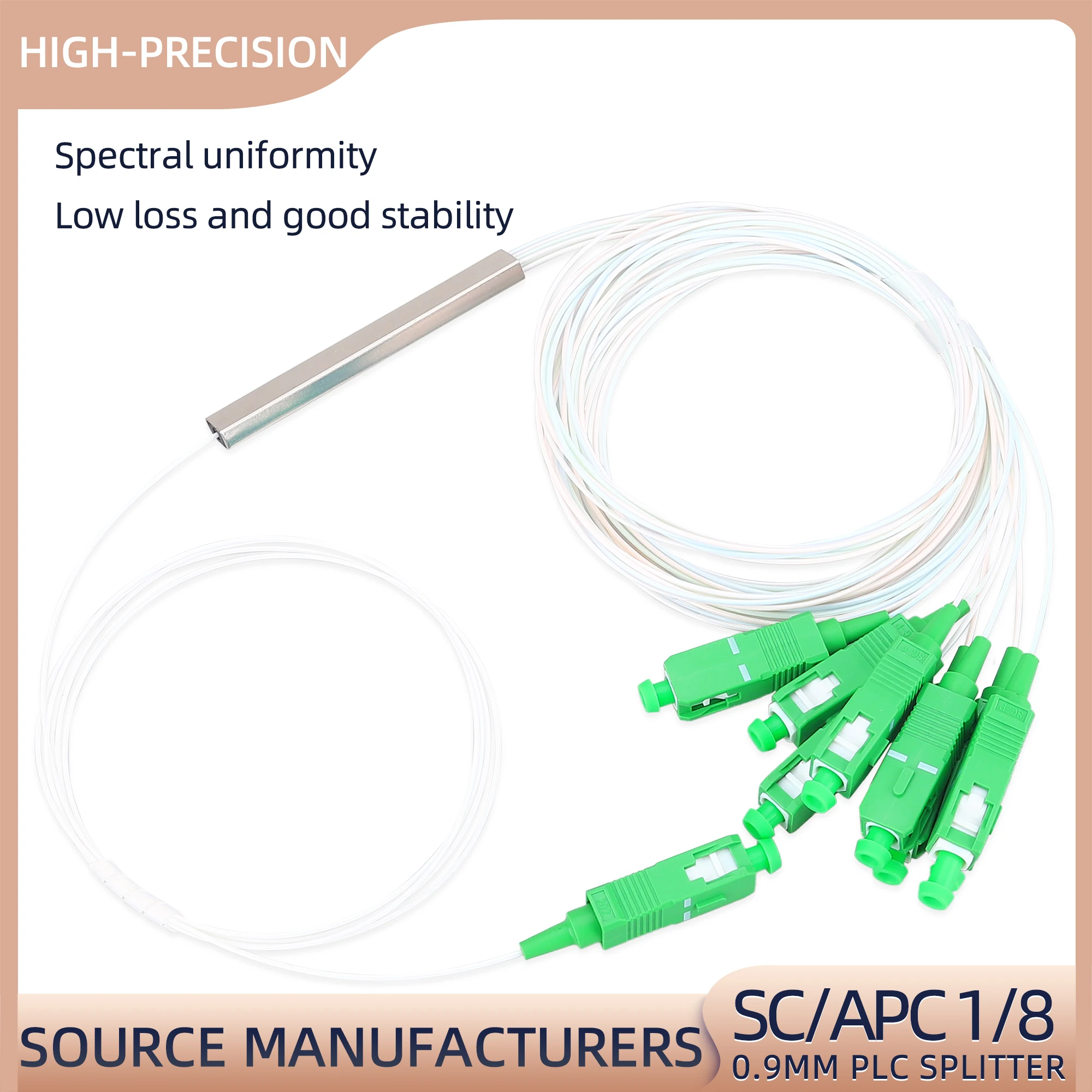 SC/APC 1 to 8 Fiber Optic 0.9mm PLC Micro Splitter