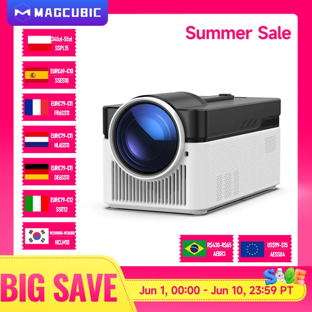 Projektor Magcubic HY450 z ultra krótkim rzutem, automatycznym offsetem, rozdzielczością 1080P, obsługą 8K, elektronicznym ustawianiem ostrości, 900 ANSI, Air Mouse, Asystentem Głosowym H726