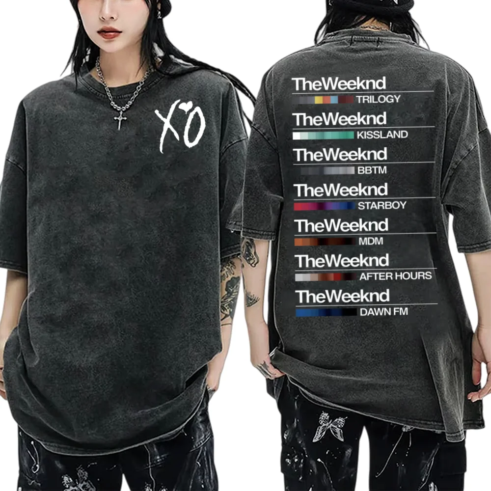 

The Weeknd Hurry Up Tomorrow Graphic Acid wash T-shirt music album double-sided print fashion hip-hop retro unisex clothing.
