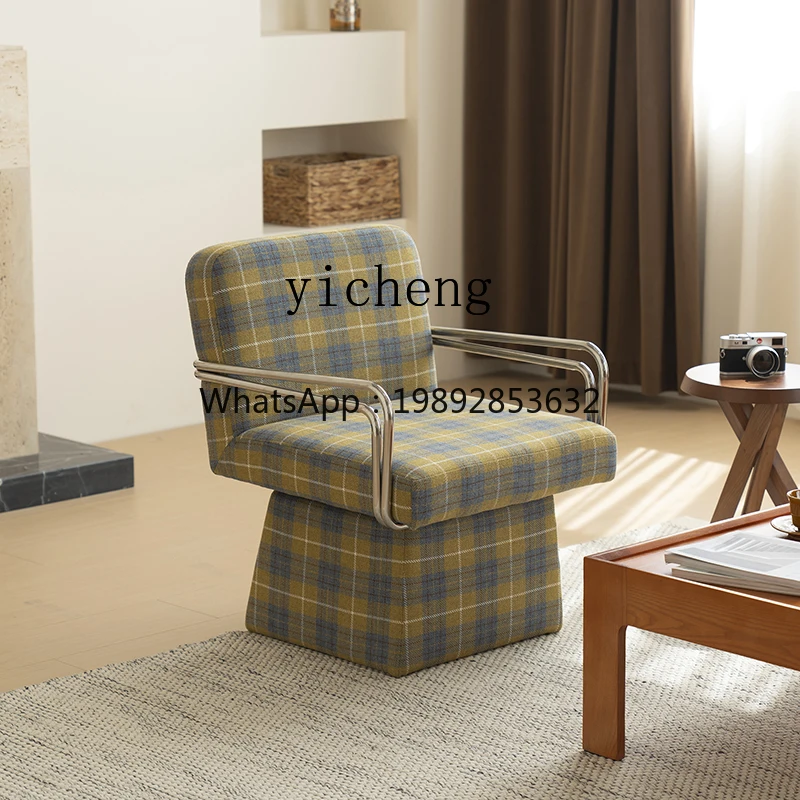 

YZ rotatable sofa chair living room balcony leisure computer chair retro Korean yellow and blue plaid