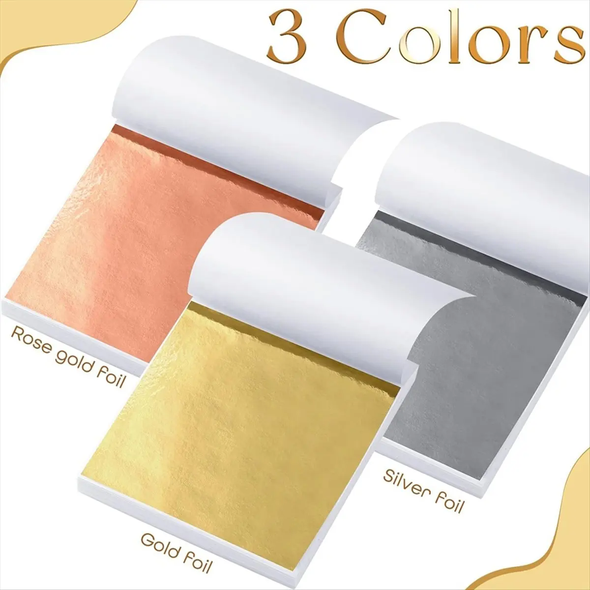 A38M 1200 Sheets Gold Leaf Sheets 3 Colors Imitation Gold Leaf Paper Gold Foil Sheets for Arts Decoration Handcrafts Nails